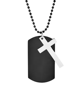 Men's Black Plate Stainless Steel Dog Tag with Cross Necklace