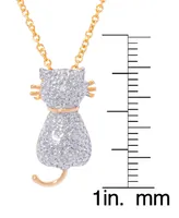 Diamond Accent Cat Pendant 18" Necklace in Gold Plate