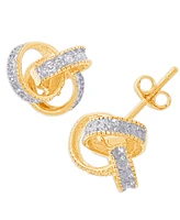 Diamond Accent Love Knot Stud Earrings Silver or 14k Gold Plate