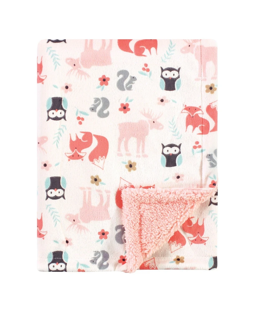 Hudson Baby Girls Plush Mink and Sherpa Blanket