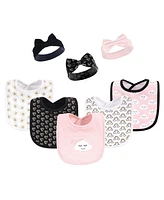 Hudson Baby Infant Girl Cotton Bib and Headband or Caps Set 8pk, Sassy, One