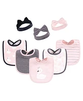 Hudson Baby Infant Girl Cotton Bib and Headband or Caps Set 8pk