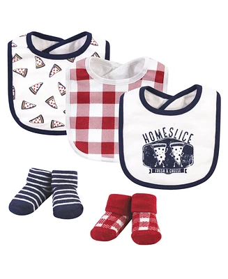 Hudson Baby Infant Boy Cotton Bib and Sock Set 5pk, Homeslice, One Size