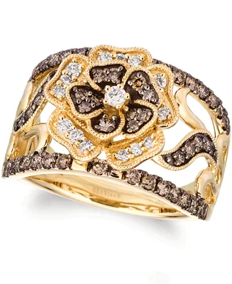 Le Vian Nude Diamond & Chocolate Diamond Flower Statement Ring (7/8 ct. t.w.) in 14k Gold