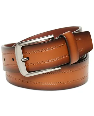 Perry Ellis Portfolio Men's Faux Leather Brown Double-Stitch Belt