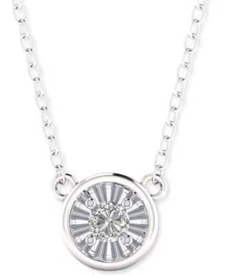 Diamond Bezel Set Circle Pendant Necklace (1/10 ct. t.w.) Sterling Silver or 14k Gold-Plated Silver, 16" +2" extender