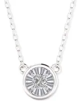 Diamond Bezel Set Circle Pendant Necklace (1/10 ct. t.w.) Sterling Silver or 14k Gold-Plated Silver, 16" +2" extender