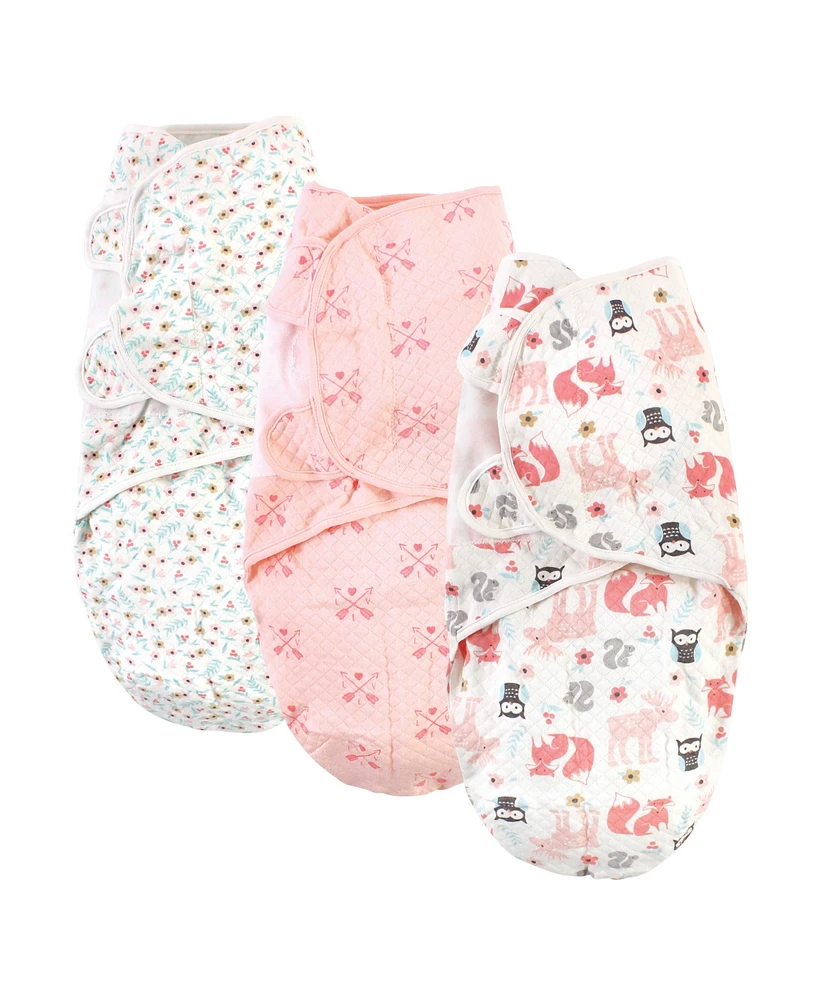 Hudson Baby Baby Girls Quilted Cotton Swaddle Wrap 3pk Forest, 0-3 Months