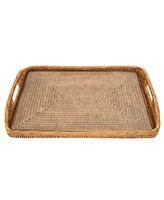 Artifacts Rattan 17" Rectangular Tray with Glass Insert