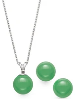 2-Pc. Set Dyed Jade Pendant Necklace and Stud Earrings Sterling Silver (Also Available Milky Aquamarine or Rose Quartz)