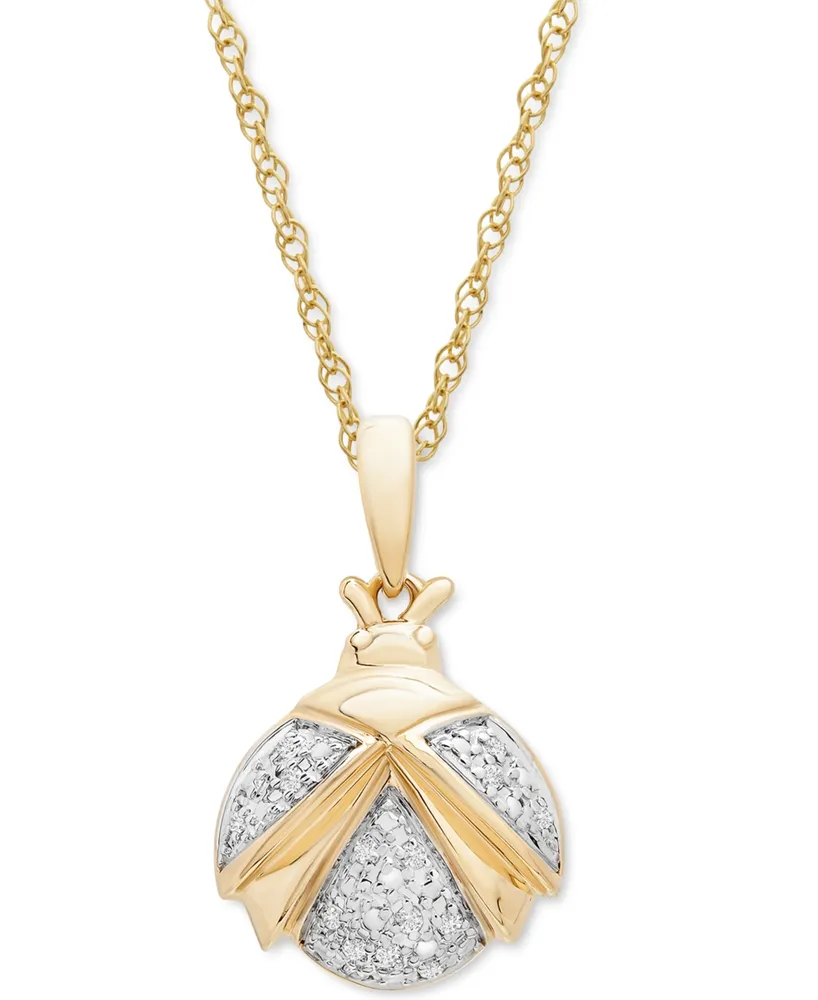 Wrapped Diamond Ladybug 18" Pendant Necklace (1/20 ct. t.w.) in 10k Gold, Created for Macy's