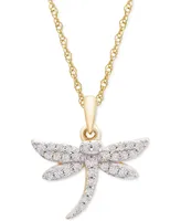 Wrapped Diamond Dragonfly 18" Pendant Necklace (1/8 ct. t.w.) in 10k Gold, Created for Macy's