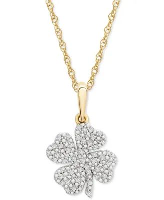 Wrapped Diamond Clover 18" Pendant Necklace (1/10 ct. t.w.) in 10k Gold, Created for Macy's