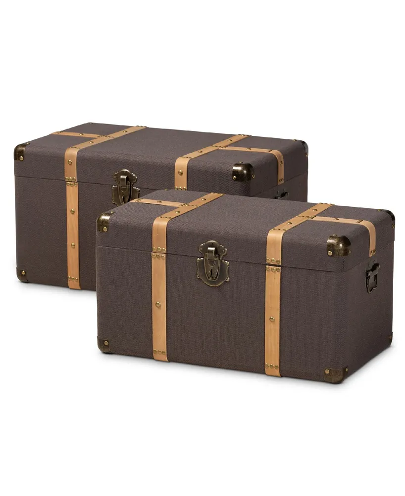 Stephen Modern and Contemporary Transitional Fabric Upholstered 2 Piece Storage Trunk Set