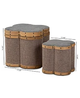 Marilyn Modern and Contemporary Transitional and Fabric Upholstered 2 Piece Clover Shaped Storage Ottoman Set