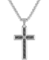 Men's Diamond Accent Gray Carbon Fiber Cross 24" Pendant in Stainless Steel