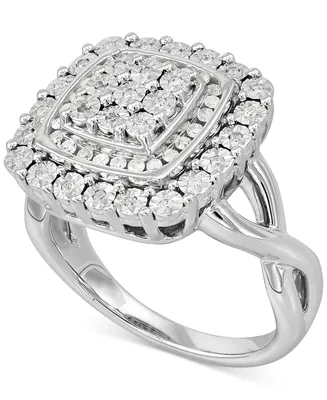 Diamond Square Halo Cluster Ring (1/4 ct. t.w.) Sterling Silver
