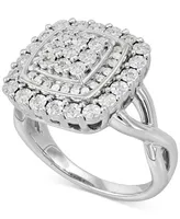 Diamond Square Halo Cluster Ring (1/4 ct. t.w.) Sterling Silver