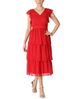 julia jordan Flutter-Sleeve Chiffon Midi Dress