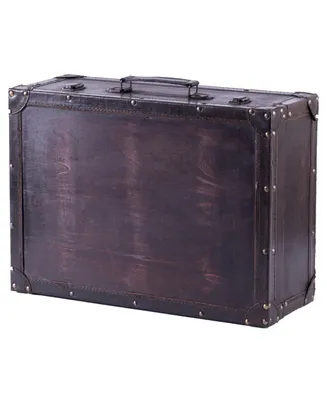 Vintiquewise Vintage-Like Style Wooden Suitcase with Leather Trim