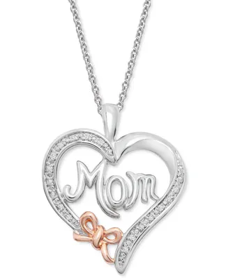 Diamond Accent Mom Heart 18" Pendant Necklace in Sterling Silver & 14k Rose Gold-Plate