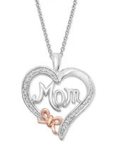 Diamond Accent Mom Heart 18" Pendant Necklace in Sterling Silver & 14k Rose Gold-Plate - Sterling Silver  Rose Gold