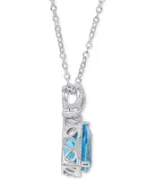 Blue Topaz (11 ct. t.w.) & Diamond (1/4 ct. t.w.) Trillion 18" Pendant Necklace in 14k White Gold