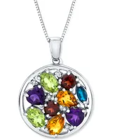 Multi-Gemstone (3-3/4 ct. t.w.) & Diamond Accent Cluster 18" Pendant Necklace in Sterling Silver