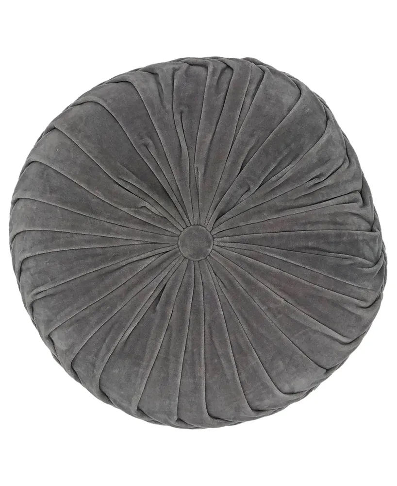 Button Tufted Round Velvet Decorative Pillow, 16"