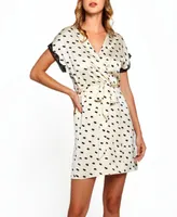 Women's Nadia Polka Dot and Lace Trim Cap Sleeve Wrap Lingerie