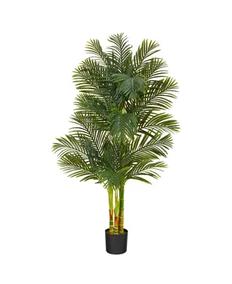 6' Triple Stalk Gold-Tone Cane Artificial Palm Tree
