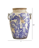 10.5" Nautical Ceramic Urn Vase