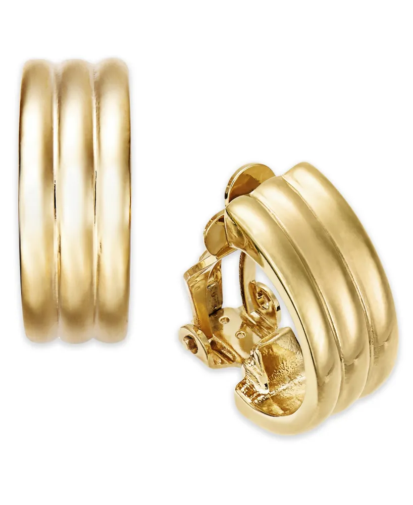 Lauren Ralph Gold-Tone Ribbed Hoop Clip-On Earrings