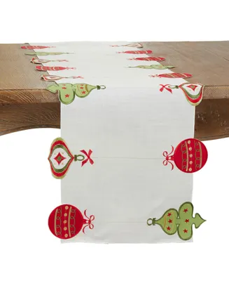 Saro Lifestyle Christmas Table Runner with Embroidered Ornaments, 72" x 16"