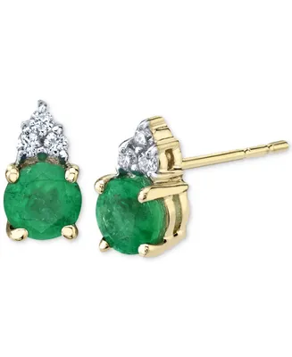 Emerald (5/8 ct. t.w.) & Diamond (1/20 ct. t.w.) Stud Earrings in 14k Gold