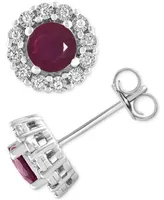 Ruby (1-3/8 ct. t.w.) & Diamond (1/10 ct. t.w.) Halo Stud Earrings in Sterling Silver