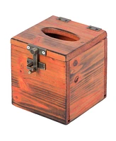 Square Wooden Rustic Lockable Tissue Box Cover Holder