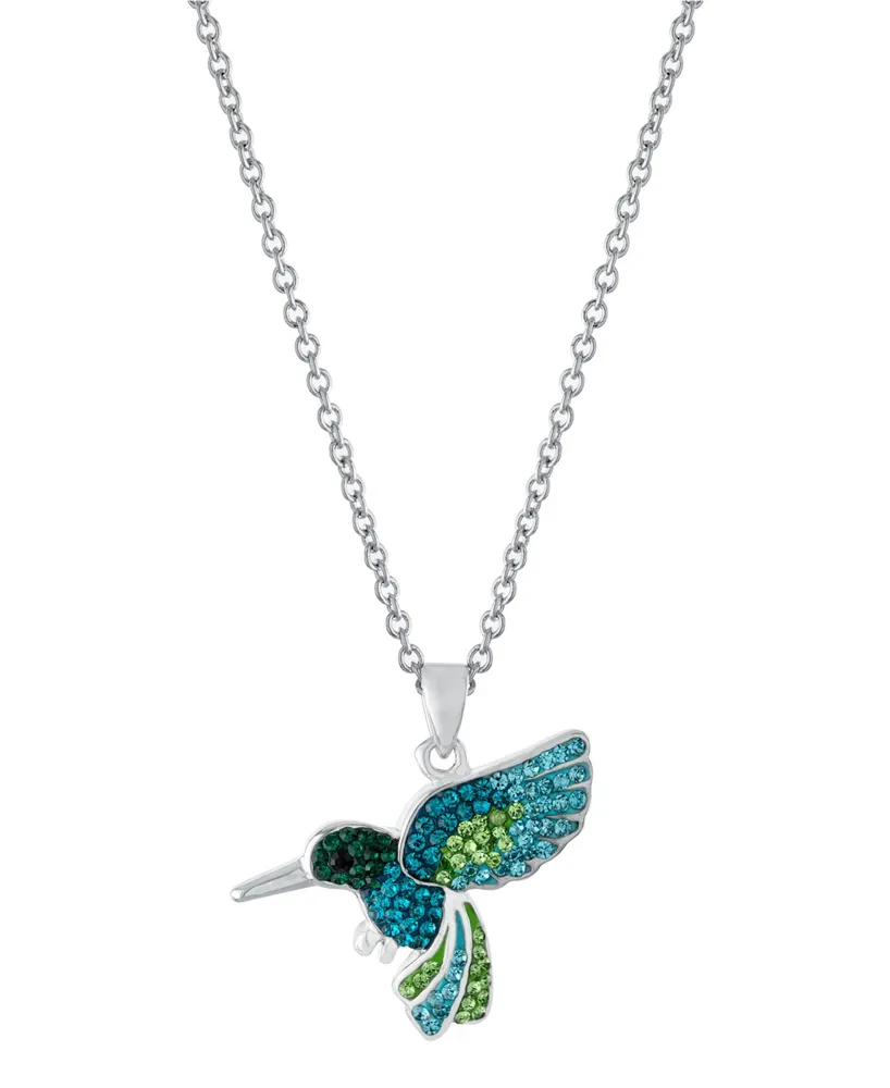Crystal Hummingbird Pendant 16+2" Extender Chain In Silver Plated
