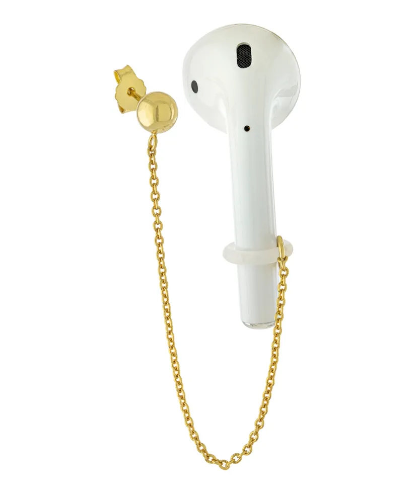 Cubic Zirconia Studs and Chain Drop Air Pods Holder in Gold Over Silver Plated