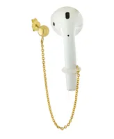 Cubic Zirconia Studs and Chain Drop Air Pods Holder in Gold Over Silver Plated