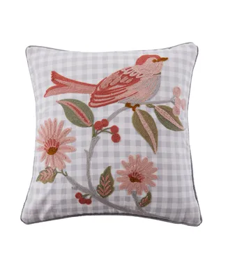 Levtex Pippa Bird Gigham Embroidered Decorative Pillow, 18" x 18"