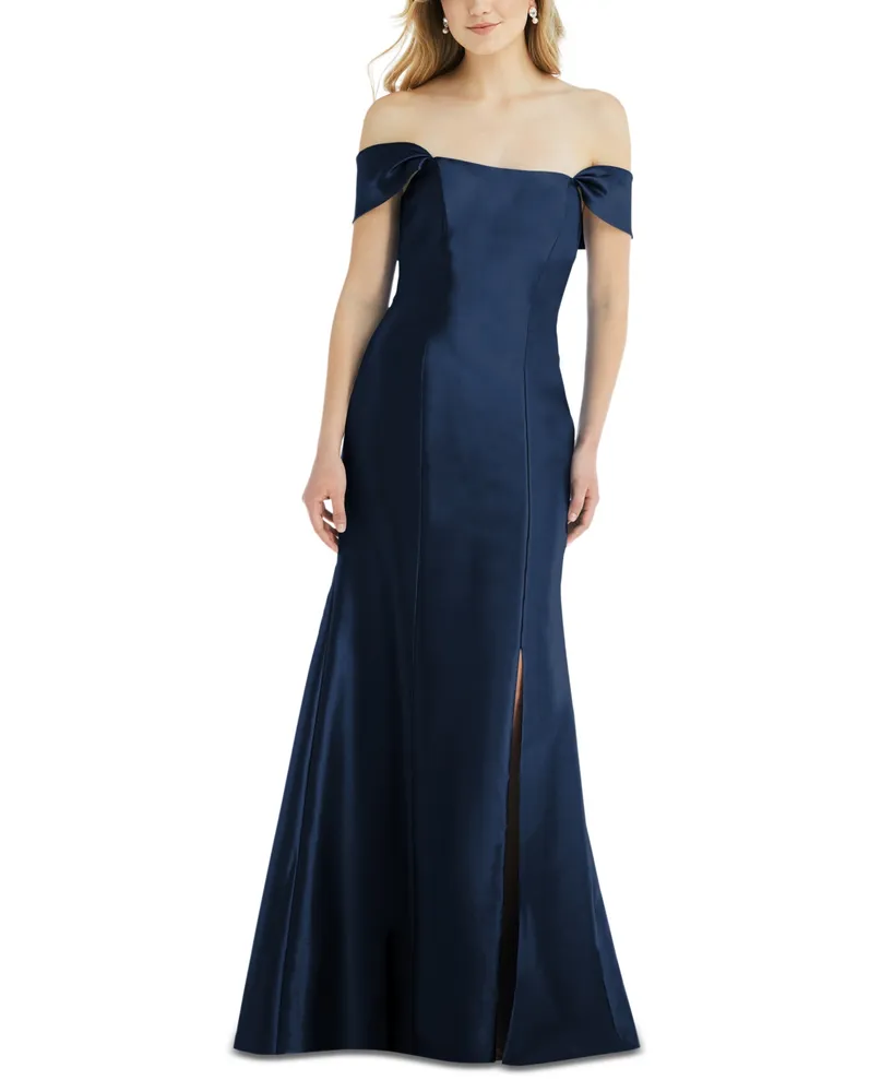 Alfred Sung Women's Off-the-Shoulder Bow-Back Satin Trumpet Gown