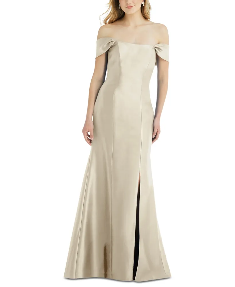 Alfred Sung Women's Off-the-Shoulder Bow-Back Satin Trumpet Gown