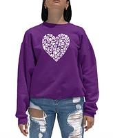 Women's Word Art Paw Prints Heart Crewneck Sweatshirt