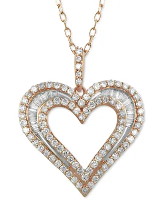 Diamond Heart Pendant Necklace (1 ct. t.w.) in 10k Rose Gold, 16" + 2" extender