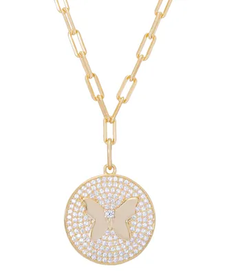 Cubic Zirconia Butterfly Paperclip 18" Necklace in Gold Plate