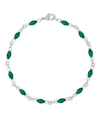 Simulated Emerald/ Cubic Zirconia Marquise Bracelet in Silver Plate