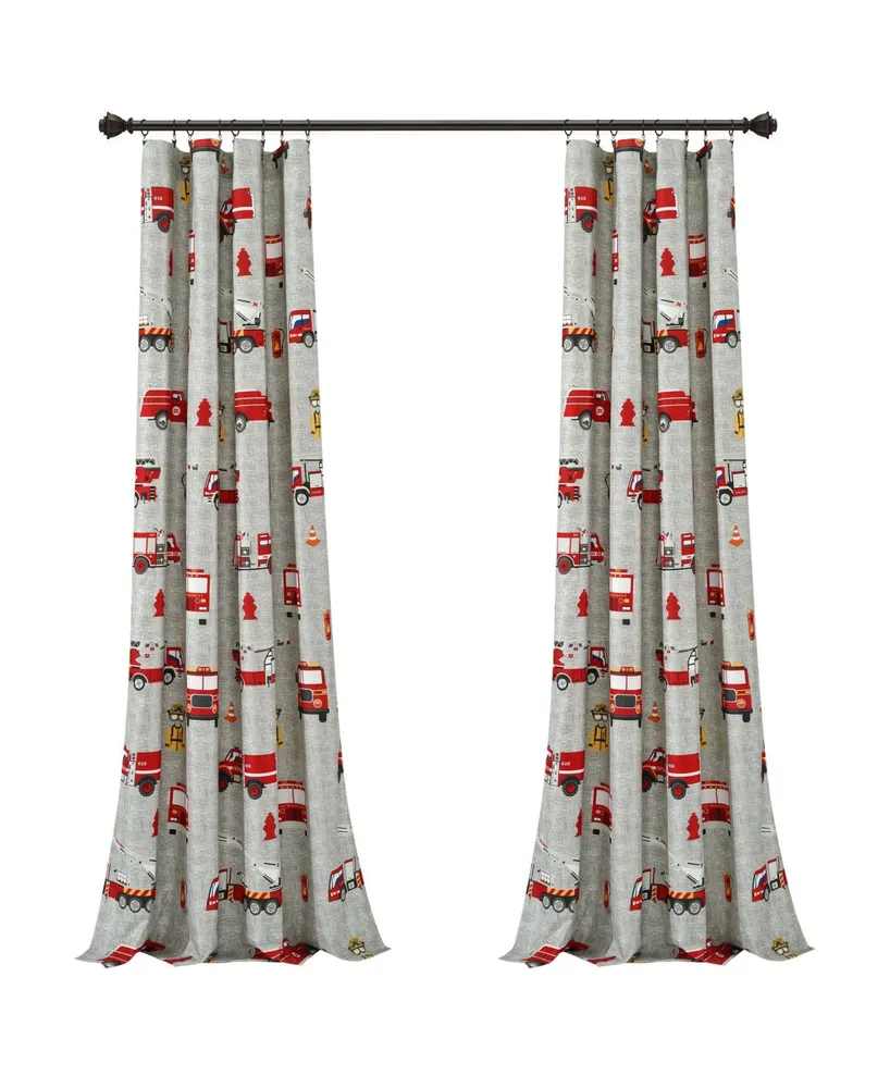 Lush Decor Fire Truck Window Curtain Panels Set for Kids, 84" x 52"