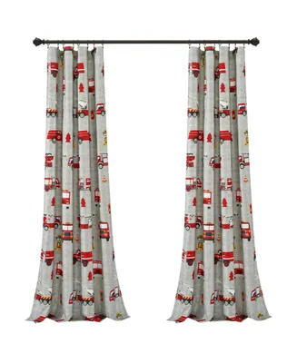 Lush Decor Kids Fire Truck Window Curtain Panels Set, 84" x 52"