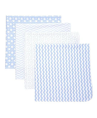 Baby Boys Stars Waves Flannel Receiving Blankets, Pack of 4